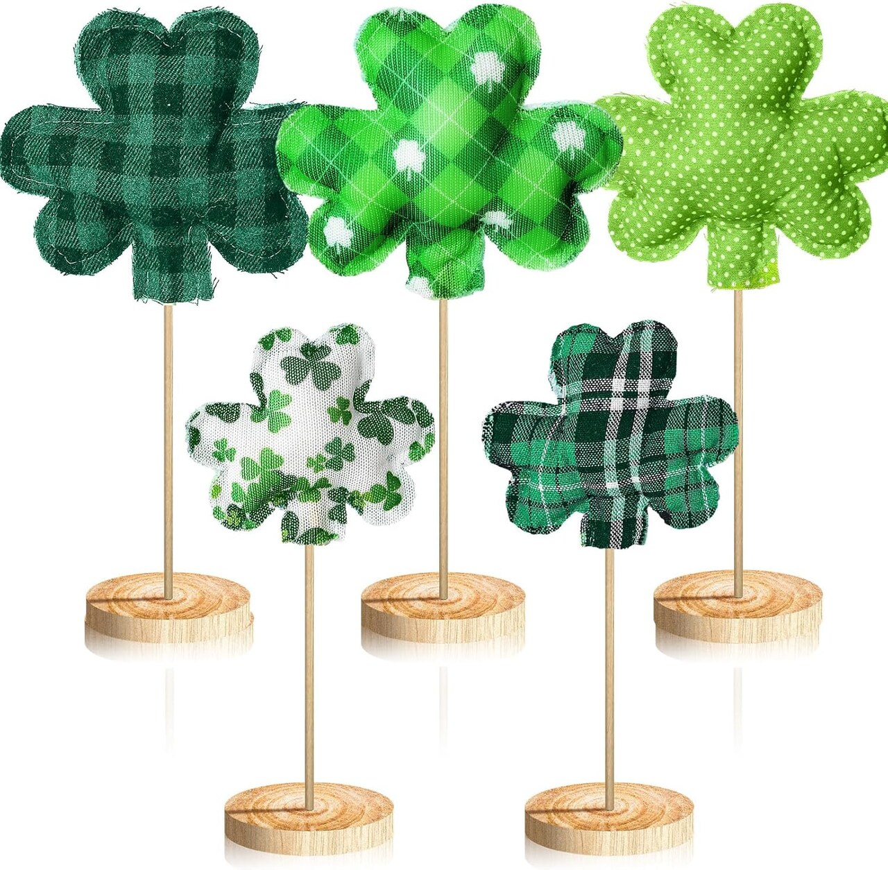 5 Pcs St Patrick's Day Table Wood Sign Fabric Shamrock Tabletop Standing Decor Irish Block 3D Rustic Freestanding Table Centerpiece for Wedding Party Farmhouse Fireplace Mantel(Shamrock)